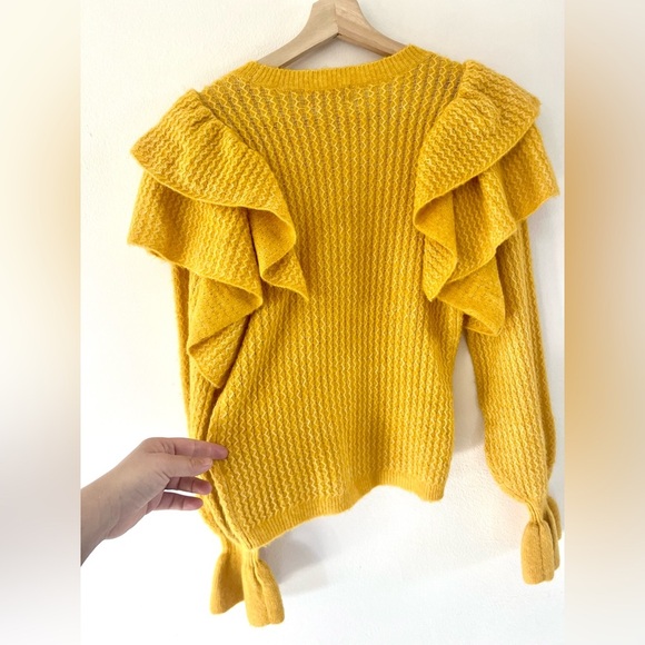 Rachel Parcell Yellow Treasure Pointelle Knit Ruffle Sweater Size XS‎ NWT - Picture 8 of 10